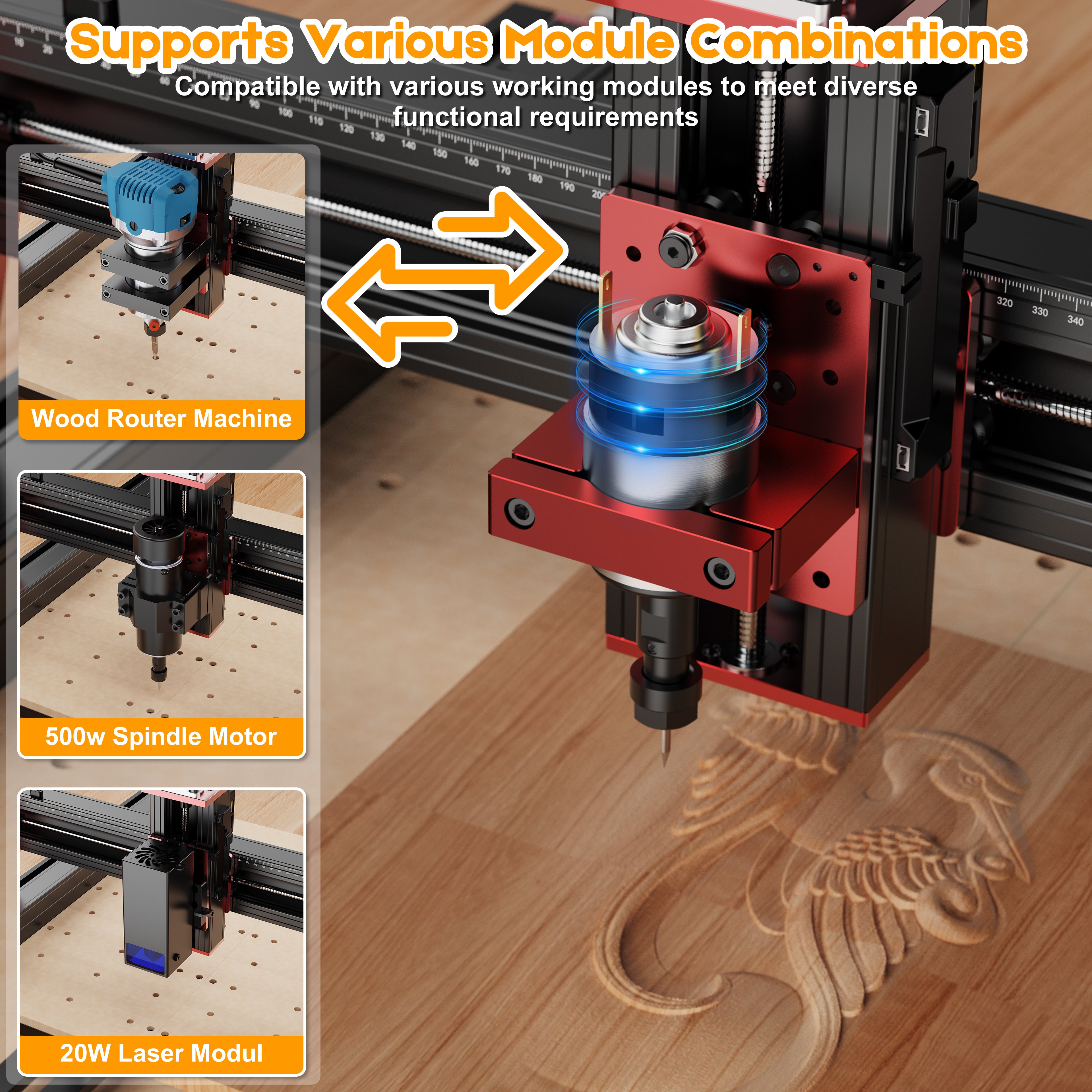 Twotrees TTC-450 PRO CNC Router Machine + 500W Motor +End Mills